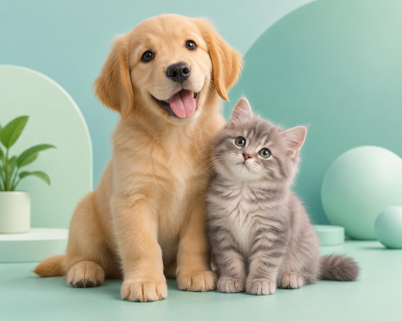 Cachorro e gato juntos
